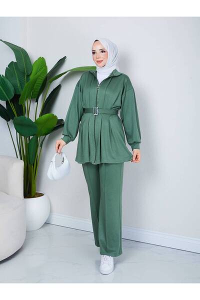 NEW JOURNAL Women's Çağla Belted Pleated Oysho Suit Asf414