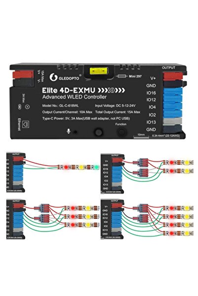 GLEDOPTO Controller LED WLED 4 Iesiri Elite 4D-EXMU, GL-C-618WL, ESP32, Ether...