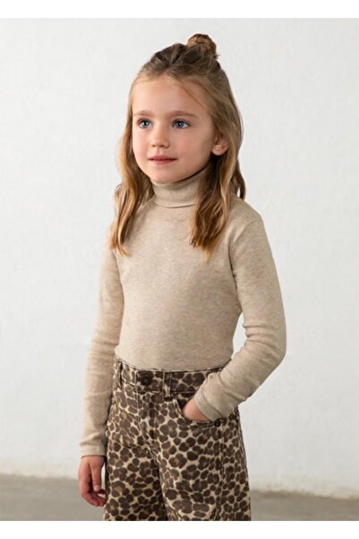 MAYORAL Winter Season Girls' Long Sleeve Turtleneck Knitwear Bady Tshirt - Beige