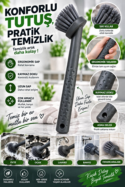 grimorlife Çok Amaçlı Saplı Mutfak Banyo Temizlik Fırçası – Lavabo, Ocak, Fayans ve Derz Temizleme Fırçası