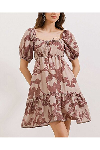 Modamorfo 2351 Flared Poplin Dress - Dusty Rose
