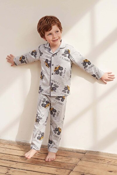 Fulla Moda Car Patterned Buttoned Boys' 2-Piece Pajama Set