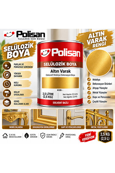 Polisan Selülozik Altın Varak Rengi Dekoratif Mobilya Dekorasyon Boya 2.5 Kg ...