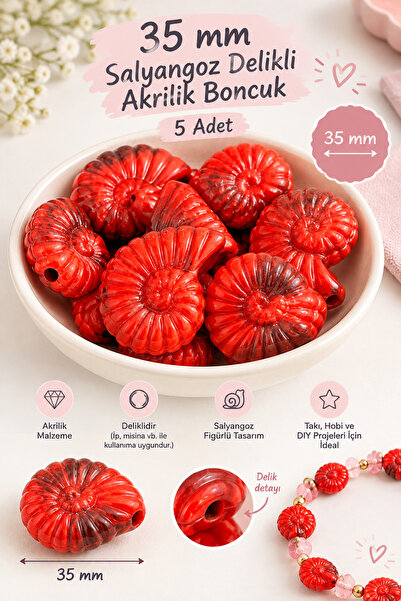E.B EBRULİ BONCUK 35 mm Salyangoz Delikli Akrilik Boncuk – 5 Adet
