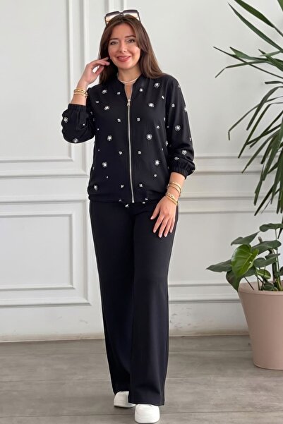 yb yağmur butik Front Zipper Sequin Embroidered Suit