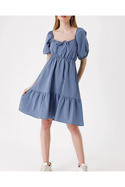 Modamorfo 2351 flared poplin dress - indigo