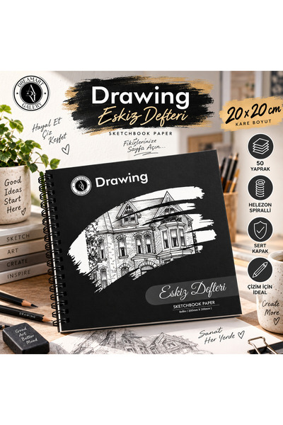 DreamArtgalery دفتر رسم سكيتش بوك 20x20 سم 50 ورقة حلزوني الشكل من الجانب
