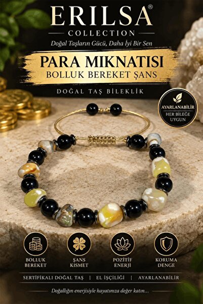 Erilsa Sertifikalı Para Mıknatısı Bolluk Bereket Şans Doğal Taş Bileklik - Sa...