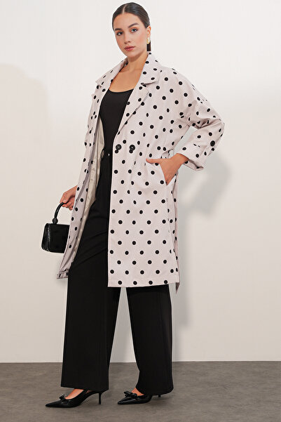 Modamorfo 9104 Double-Breasted Collared Lined Trench Coat - Ecru