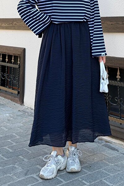 lamelif Belted Pocketed Hijab Skirt Navy Blue