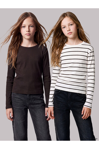 LC Waikiki Quality Pieces from Çelebi Store Ribbed Girls' T-Shirt 2-Pack
