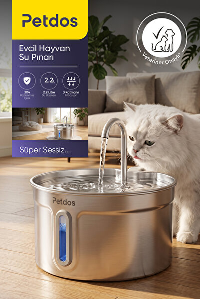 Aqua Pure Otomatik 2.2 L Kedi Köpek Su Pınarı Su Çeşmesi Paslanmaz Çelik Ultra Sessiz PD-S101