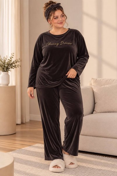 nisaNCa Büyük Beden Kadife Kadın Pijama Takımı - Süper Soft Kadife