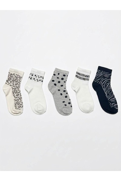Bamuta Socks Women's 5-Piece Patterned Half Sock Set - Leopard, Zebra, and Po...