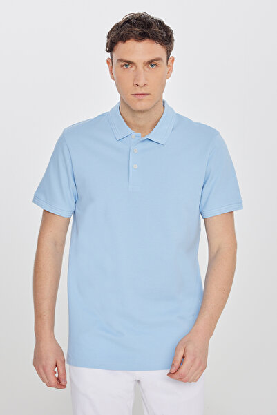 ALTINYILDIZ CLASSICS Men's Light Blue 100% Cotton Slim Fit Polo Collar T-Shirt