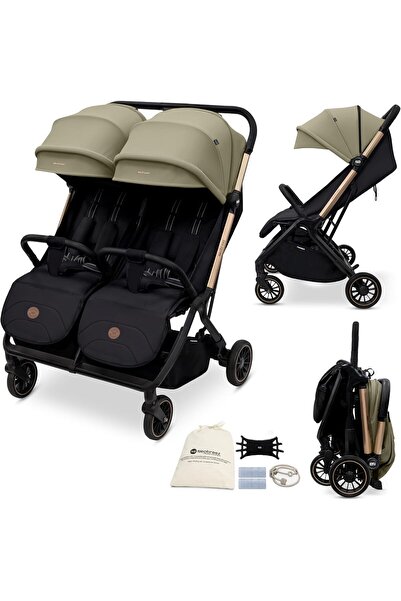 neobreez TWINEX Compact Autofold Folding Double Stroller, Twin Stroller-Beige/Black