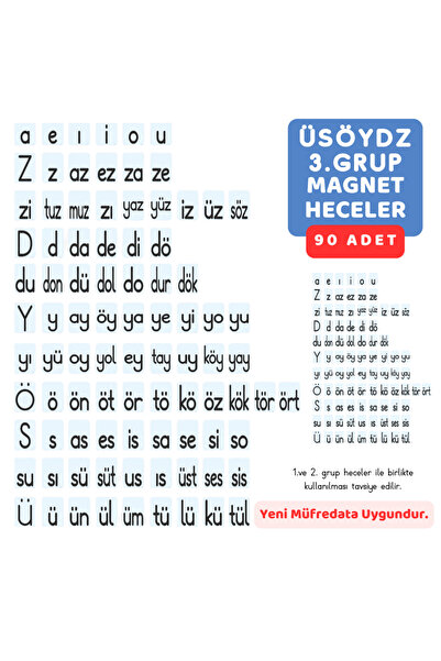 Okhool Üsöydz Mıknatıslı Heceler - Yeni Müfredat - 3.Grup Sesler 90 Adet