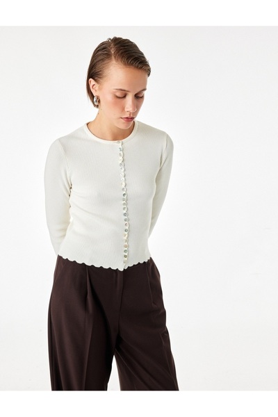 Koton Buttoned Crew Neck Long Sleeve Knitwear Cardigan
