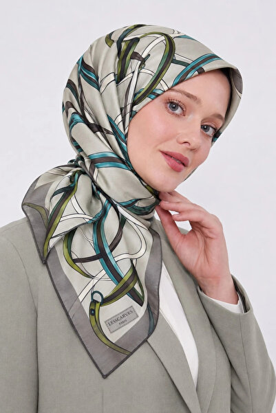 Lesscarves LS2209 Φουλάρι από βαμβακερό μετάξι με σχέδια 90x90 εκ. 08-Εκρού-Τ...