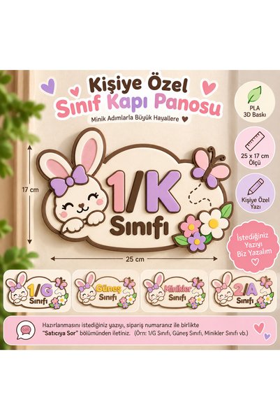 Kişiselleştirilebilir Sınıf Kapı Panosu – Tavşanlı Sınıf İsimliği – 25x17 cm