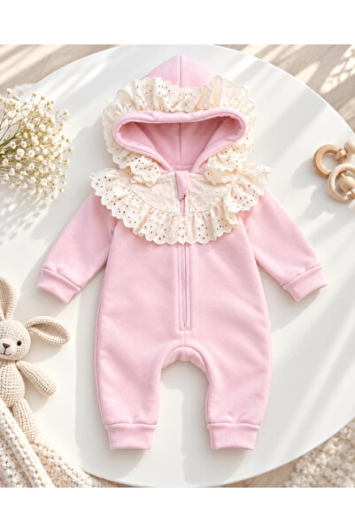 hümabebe Retro fisto yaka boydan fermuarlı şardonlu zarif kız bebe tulum