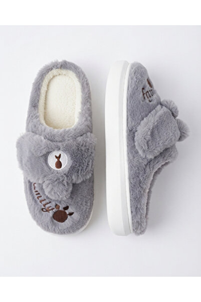 Enes Ayakkabıcılık Women's printed faux fur warm slippers