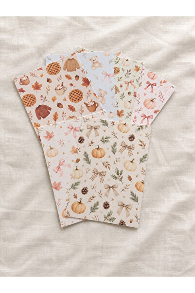 Cozy Autumn A5 Scrapbook Kağıdı 6’lı Set Sonbahar Balkabağı Desenli