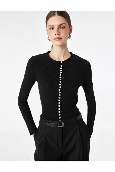 Koton Buttoned Crew Neck Long Sleeve Knitwear Cardigan