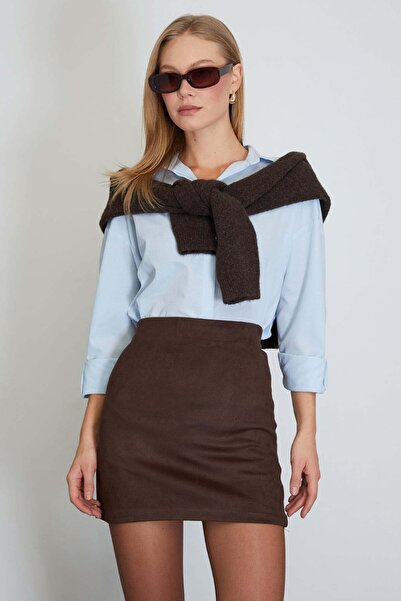 Fulla Moda Elastic Waist Mini Suede Skirt