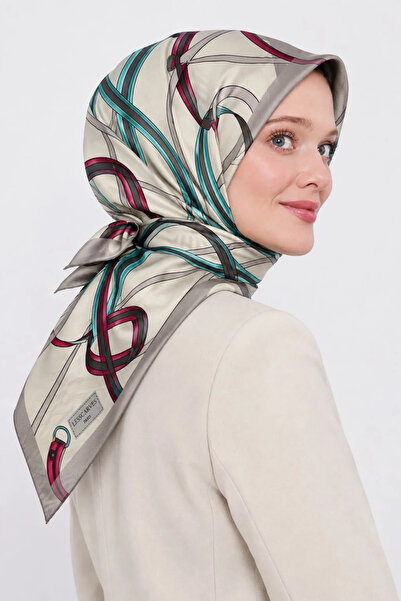 Lesscarves LS2209 Φουλάρι από βαμβακερό μετάξι με σχέδια 90x90 εκ. 11-Εκρού-Τ...