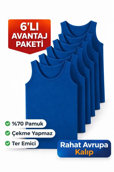 Gizem iç giyim ERKEK ATLET %70 PAMUK GENİŞ KALIP BASİC ATLET 6'LI PAKET