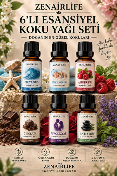 6'lı set Çamaşır Parfümü & Çamaşır Kokusu Ve Hava Nemlendirici Kokusu Esansiyel Yağ 10 ml