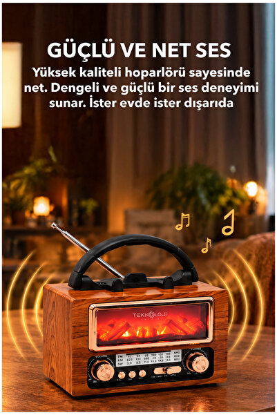 Teknoloji Gelsin Şömine Görünümlü Nostaljik Retro Radyo - Bluetooth & USB Destekli NS-901BT