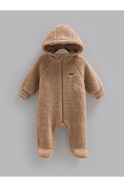 Caramell Erkek Bebek Tulumu Welsoft Kapüşonlu Peluş Kışlık Tulum (1-3 ,3-6 Ay...