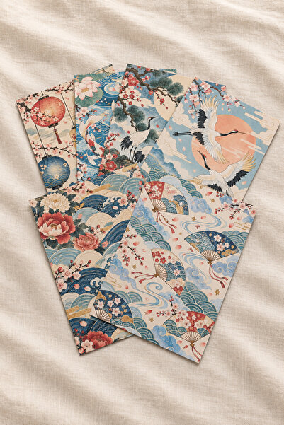 Turnaların Dansı A5 Scrapbook Kağıdı 6’lı Set Japon Kiraz Çiçeği Desenli