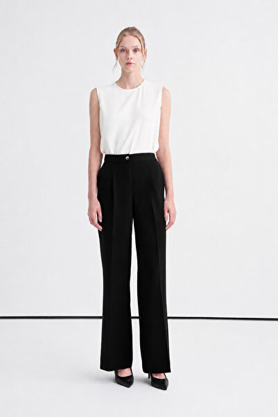 Zühre Pleated High Waist Spanish Flare Black Trousers 0290