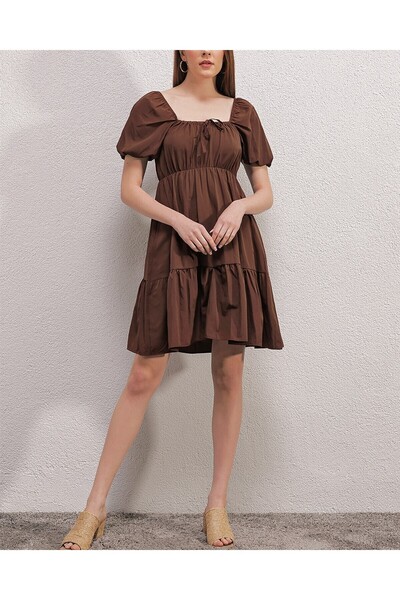 Modamorfo 2351 Flared Poplin Dress - Brown