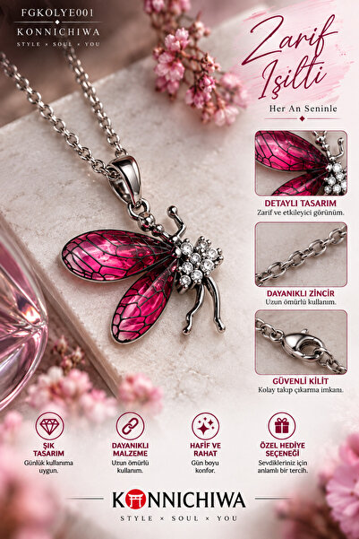 FG KONNİCHİWA Fairy Girl Figured Necklace – Elegant Design with Colorful Wing...