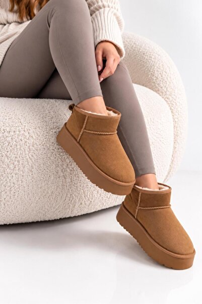 ModaMert Women's Tan Suede Wool Inside Thick Sole Boots