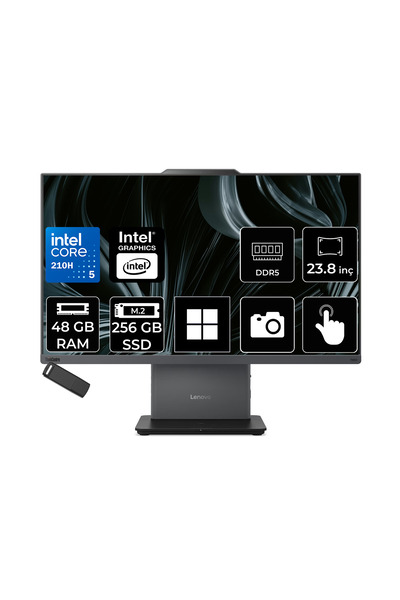 LENOVO ThinkCentre Neo 50A Gen 5 Intel Core 5 210H 48GB RAM 256GB SSD 23.8" FHD 99% sRGB Touch Win11 Home 12SC004XTRP376 Luna Grey All In One Bilgisayar + PER4 USB Bellek