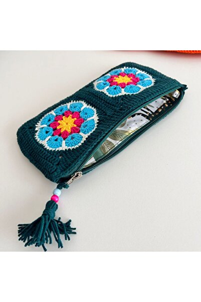 Crochet Bilgen El Örgüsü Çiçek Motifli Fermuarlı Kadın Cüzdanı Astarlı Renkli...