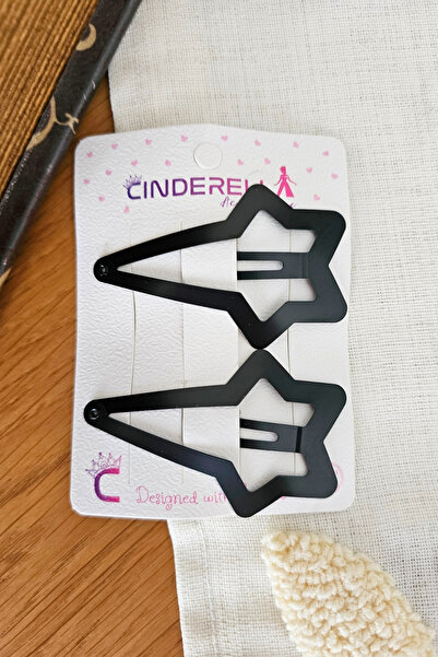 Cinderella 2'li Siyah Kayan Yıldızlı Büyük Metal Çıt Çıt Toka Seti 6cm - Sıkı...