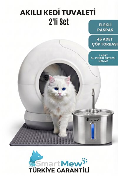 Akıllı Otomatik Kedi Tuvaleti, WiFi Kontrollü Otomatik Temizleme ve Kedi Su Sebili, Sessiz Çalışma, 2 Yıl Türkiye Garantili