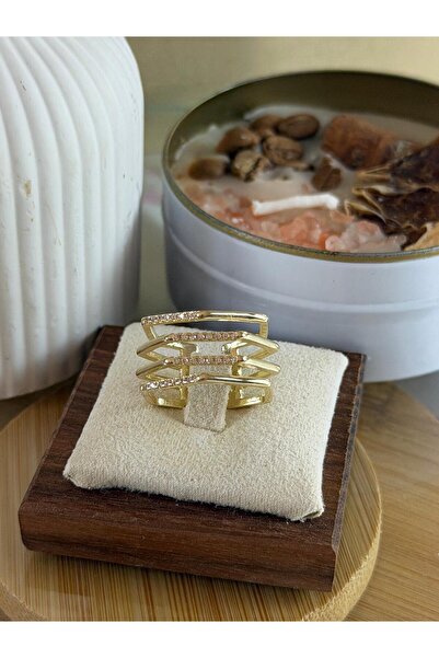 ANKA JEWELLRY ÇELİK KADIN YÜZÜK – GOLD RENK 4 SIRA ZİRKON TAŞLI ÇOKLU KATMANL...