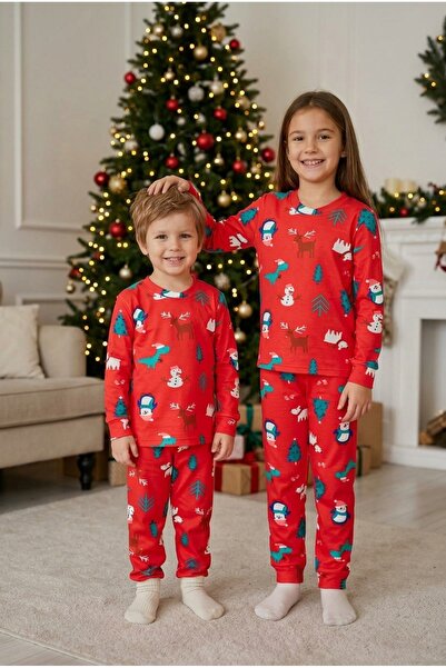 AHENGİM Children's Unisex Christmas Patterned Long Sleeve Pajama Set Girls Bo...