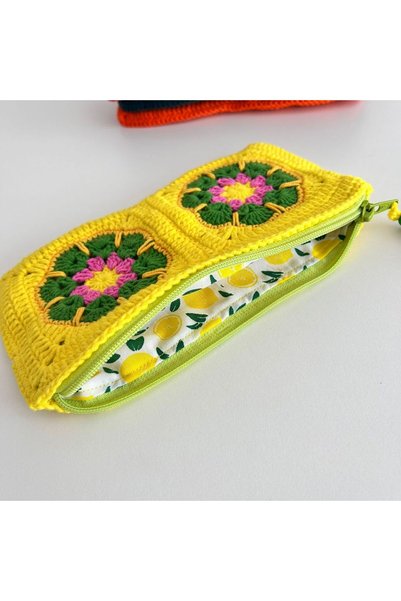 Crochet Bilgen El Örgüsü Çiçek Motifli Fermuarlı Kadın Cüzdanı Astarlı Renkli...