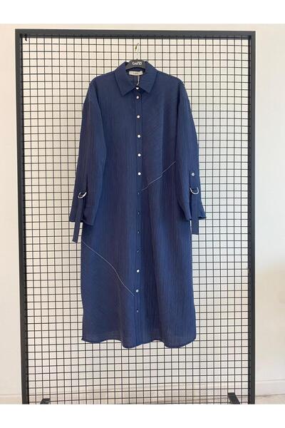 Armine TREND Doğal Kumaş Asimetrik Dikiş Detaylı Gömlek Yaka Tunik 118 cm Boy...