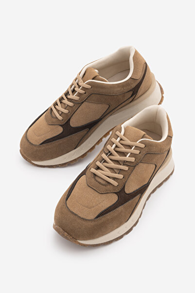 Marjin Kadın Süet Detaylı Bağcıklı Kalın Taban Günlük Sneaker Spor Ayakkabı A...