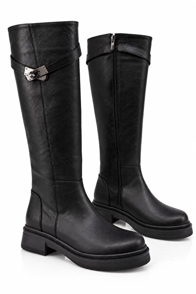AYS SHOES Γυναικείες αδιάβροχες μπότες από μαλακό δέρμα με λεπτομέρεια αγκράφ...