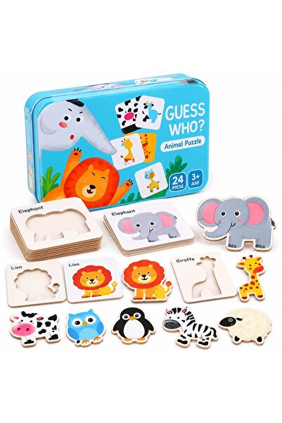 OEM Puzzle educativ 24 piese, animale, cutie metalică, 17x12x2.8cm